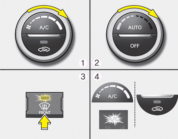 Kia Picanto : Pour dégivrer le pare-brise extérieur : Système de commande  automatique de la climatisation